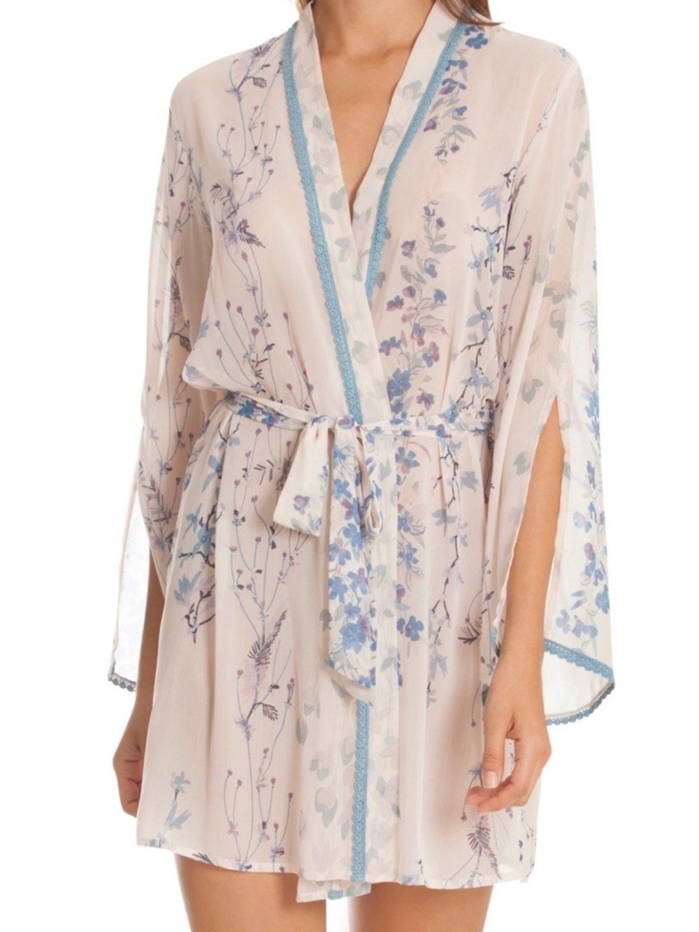 NWT In Bloom by Jonquil floral sheer robe with blue detail (size m/l)
